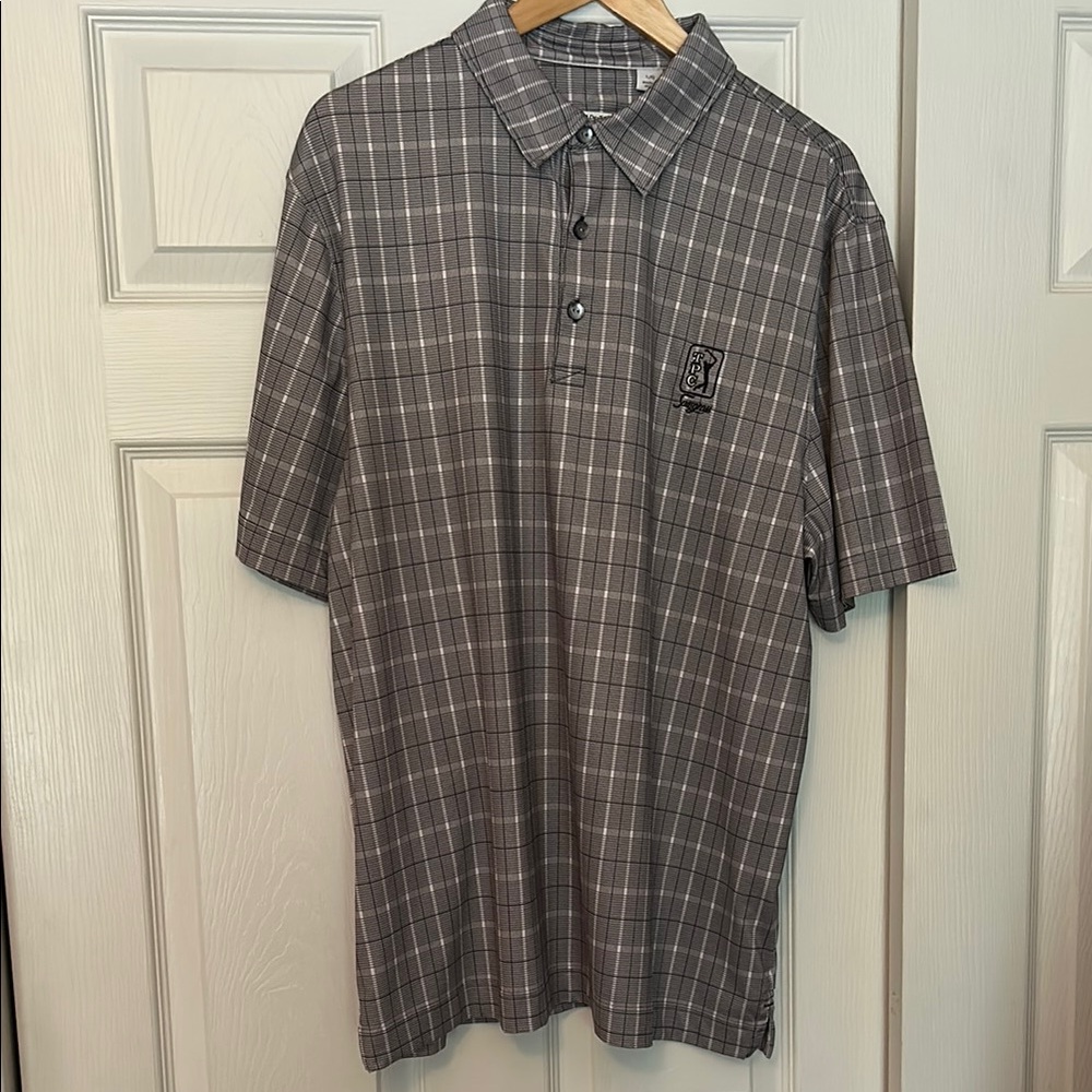TPC SAWGRASS C&B Men's Gray Plaid Golf Shirt CB DryTec 50+UPF Size L